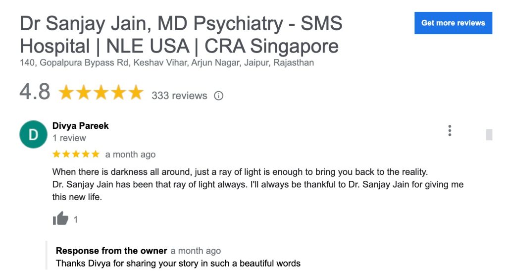 Review by Divya pareek, Why Dr Sanjay Jain Is The Best Psychiatrist In Jaipur